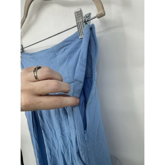 Free People Pleated Wide Leg Flowy Pants Women 8 Blue Preppy Feminine High Rise - Picture 7 of 8